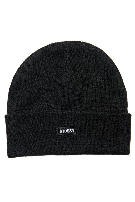 Stussy Mens Logo Badge Cuff Beanie Hats Black - WIJEA6134